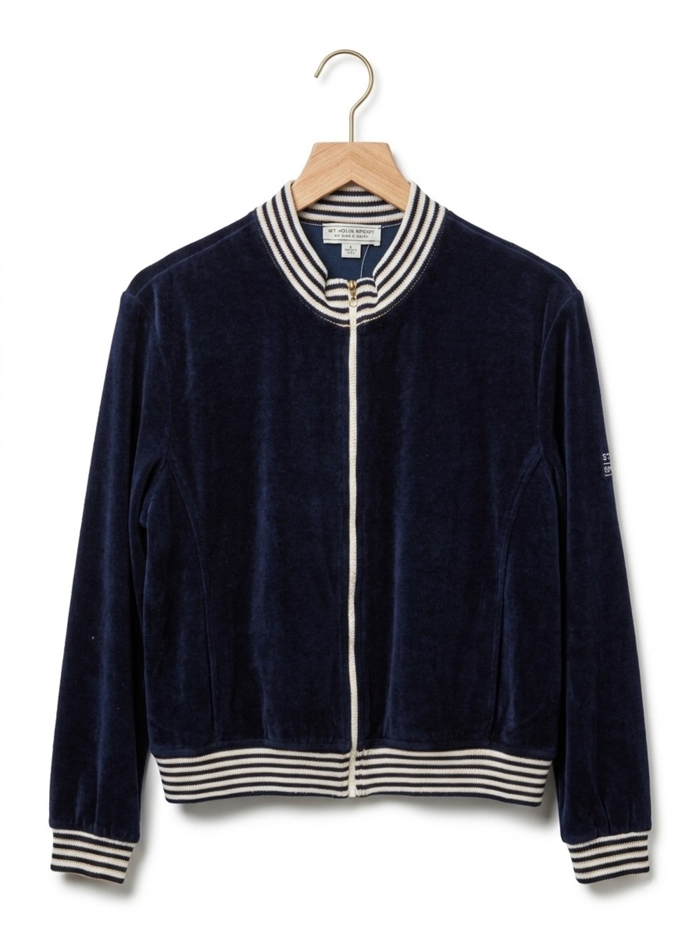 Vintage St. John Sport by Marie Gray Navy Velvet Track Jacket with Cream Trim